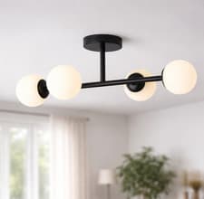 Image of Black Bathroom Ceiling Light 4 Glass Globe Flush Light IP44 G9 Modern Kitchen