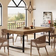 Image of 55.12'' Rectangular Dining Table Industrial Wooden Kitchen Table for 4-6 People