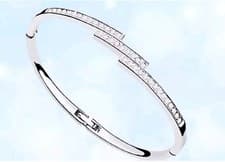 Image of Swarovski Elements Triple Crystal Row Bangle Bracelet White Gold Plated BN 🎁