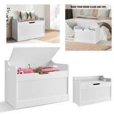Image of 2 in 1 Wooden Toy Box Kids Storage Bench Seat Safety Close Chest White