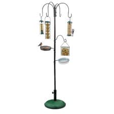 Image of Metal Complete Bird Feeding Station 4 Feeders Stand Garden Wild Birds Feeders