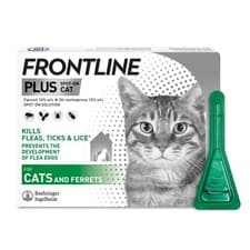 Image of FRONTLINE PLUS Spot-On Flea and Tick Treatment for Cats (over 1kg) 3 x Pipettes