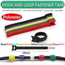 Image of Hook and Loop Cable Ties - Tidy Strap Adjustable Releasable Reusable Wire Colour