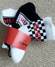 Image of 3 Pairs Genuine HUGO BOSS Crew White Black Trainer Sneaker Socks Arch HBCrate