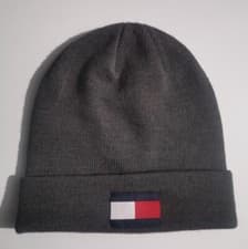Image of TOMMY HILFIGER Unisex Beanie Hat Flag Logo - One Size - Grey