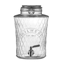 Image of Kilner Glass Drink Dispenser With Tap Clip Top Lid Diamond Pattern 5 Litre Jar