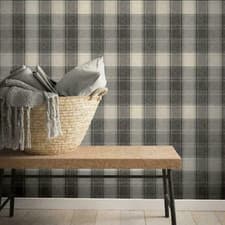 Image of Grey Tartan Check Wallpaper Country Feature Wall Living Room Bedroom Hallway