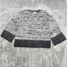 Image of NEW Style&Co Sweater Womens XL Black Marled Colorblock Fuzzy Knit Wide Sleeve