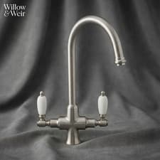Image of Brushed Nickel Kitchen Mixer Tap Ideal for Belfast Butler Sink - Solid Brass