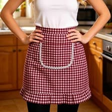 Image of Gingham Half Apron For Women Kitchen Apron For Baking Cleaning Restaurant