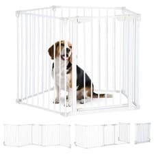 Image of PawHut Pet Safety Gate 5 Panels Playpen Metal Fence w/ Walk Through Door - White