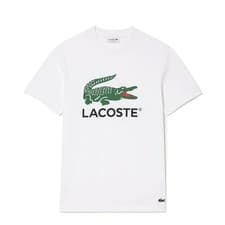 Image of Lacoste Cotton Jersey Signature Print T-Shirt White