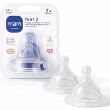 Image of MAM Bottle Teats 2 Pack Slow Flow Newborn 2+ 4+ 6+ Months SkinSoft Silicone