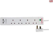 Image of Ultra Compact 1m 4-Gang Extension Lead with USB Ports - Smart Surge Protection