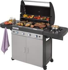 Image of 4 Burner Gas BBQ Grill with Side Burner Cast Iron Griddle Large Outdoor Cooking