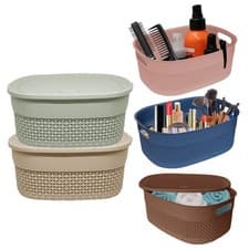Image of [Set of 3] 4 LITRES Plastic Storage Basket with Lid Tidy Organiser