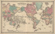 Image of Home Wall Art Print - Vintage Map Poster - WORLD MAP 1855 - A4,A3,A2,A1,A0