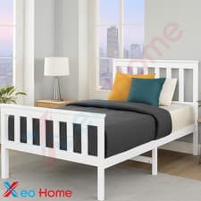 Image of Single Small Double 3FT 4FT Wooden Bed Frame Optional Mattress White Pinewood
