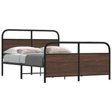Image of WALPLUS Brown Oak Bed Frame 120x200cm Engineered Wood Strong Double Bedroom Bed