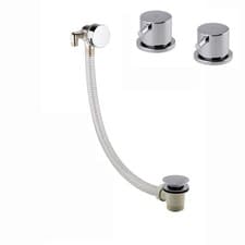 Image of Bath Filler Waste Overflow w/ 2x Deck Side Valves Round Slimline Pop Up Chrome