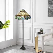 Image of Tiffany Style Floor Lamp 16-inch Traditional Multicolor Stained Glass Floor Lamp