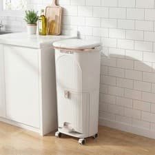 Image of 80L Kitchen Rubbish Waste Bin Recycling Dual Compartment Dustbins With Wheels