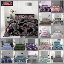 Image of Printed Duvet Quilt Cover 4Pcs Complete Bedding Set With Matching Fitted Sheet