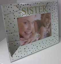 Image of Glass Photo Frame for "Sister" Mirrored with Dotts photo size 5 3/4" x 3 3/4"