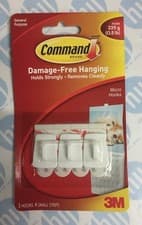 Image of 3 x 3M COMMAND WHITE SELF ADHESIVE MICRO HOOKS HOLDS UP TO 225g / 0.5LB