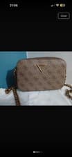 Image of GUESS Noelle Crossbody Camera Brown and beige genuine bag NWT