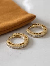 Image of Gold on sterling silver heart pave huggie hoop earrings New