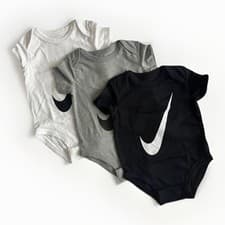 Image of Brand New Genuine Nike Baby Grow Romper Set Three Grey White And Black 0-6Months