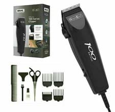 Image of Wahl 100 Men Hair Clipper Corded Trimmer Head Shaver Kit Black 9 Piece Gift Set