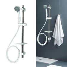 Image of Croydex White 3 Function Shower Set with Handset Hose, Riser Rail & Soap Dish