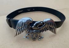 Image of Emporio Armani Womens Eagle Buckle Leather  Belt  80cm (fits 28” ) New RRP £240