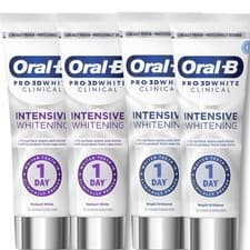 Image of 4 PACK Oral-B Pro 3D White Clinical Intensive 1 Day Whitening Toothpaste, 75mlx4