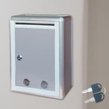 Image of Suggestion Box Metal Silver Ballot Comment Box for Feedback Bar Suggestions