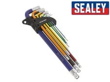 Image of Sealey Premier Extra Long Ball-End Allen Hex Key Set 9pc Colour Coded Coated New