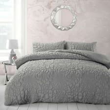 Image of Modern Luxury Embossed Floral Pinsonic Duvet Cover Bedding Set Grey Pink Silver 