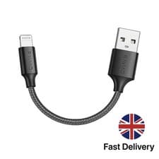 Image of Short Lightning Charger Cable MFi Certified Nylon Braided Fast USB Lead 15CM