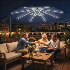 Image of 3 m Garden Cantilever Parasol with Solar Light, Overhanging Umbrella