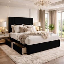 Image of Stylish Plush Velvet Divan Bed With Orthopaedic Mattress + Headboard 4ft & 4ft6