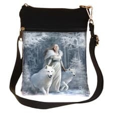 Image of Small Gothic Winter Guardians Fantasy Wolf Shoulder Bag by Anne Stokes 23cm