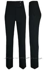 Image of LADIES GIRLS HIGH WAIST TROUSERS BLACK SCHOOL WORK QUALITY STRAIGHT LEG PANTS