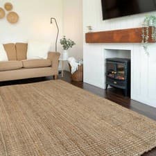 Image of Rug Jute Carpet Rectangle Natural Chunky Boucle Sisal Runner Rustic Braided Look