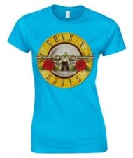 Image of Guns N Roses Classic Bullet Logo Blue Womens Fitted T-Shirt OFFICIAL