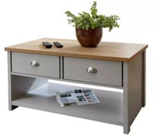 Image of GFW Lancaster 2 Drawer Coffee Table - Grey | Grey Storage Table Living Room Unit