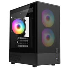 Image of CIT F3 Mesh Micro ATX Gaming PC Case mATX Glass Panel 3x 120MM ARGB Fans Black