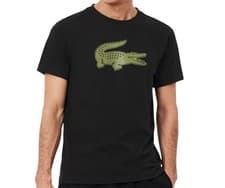 Image of LACOSTE CREW NECK LARGE CROC LOGO COTTON T-SHIRT BLACK/GREEN 2XL RRP £60 BNWT