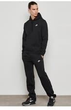 Image of Mens Nike Club Logo Fleece Tracksuit Hoodie Jogging Bottoms Set Black GREY S-XL
